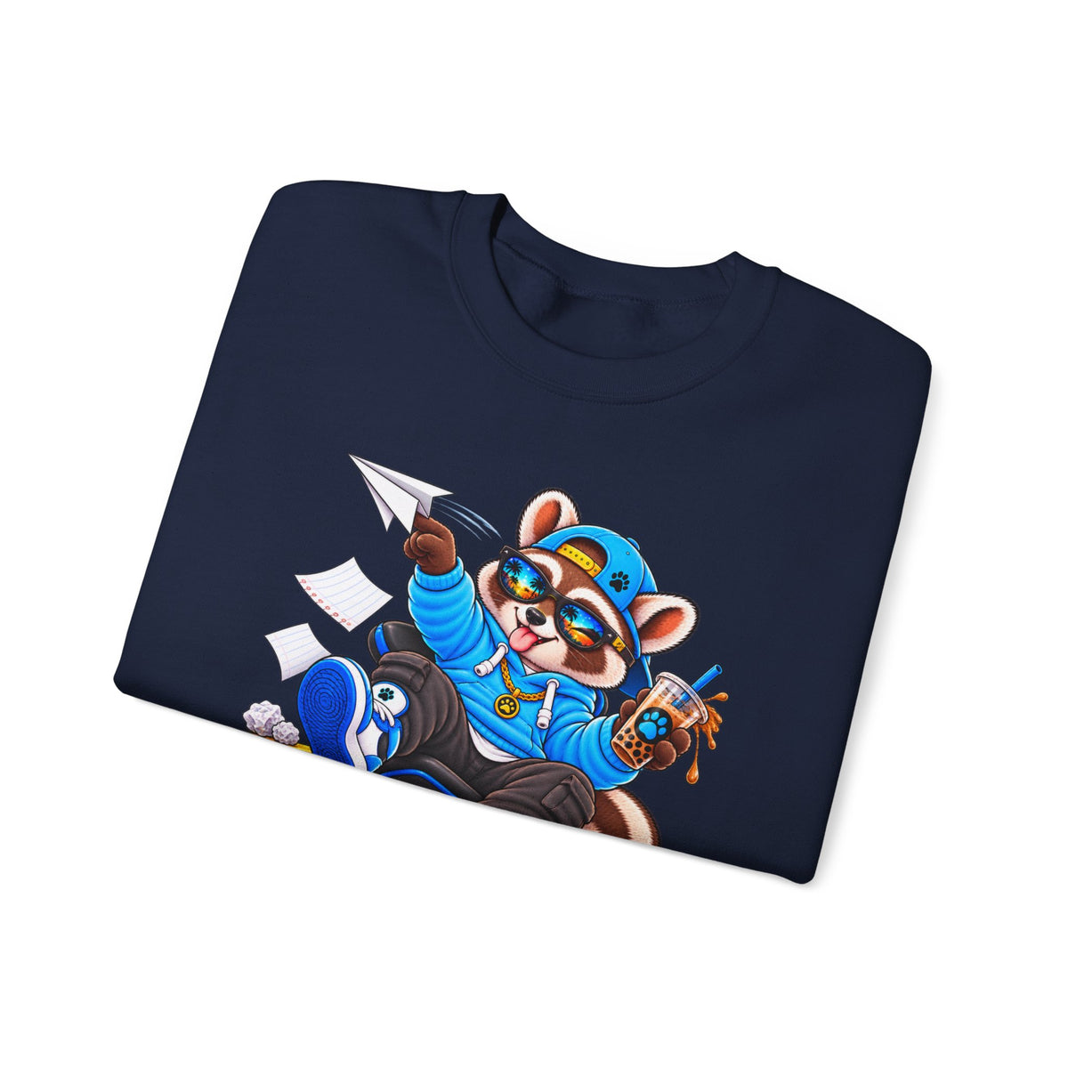 Mischievous Raccoon Crewneck Sweatshirt — Cute Kawaii Cartoon Graphic