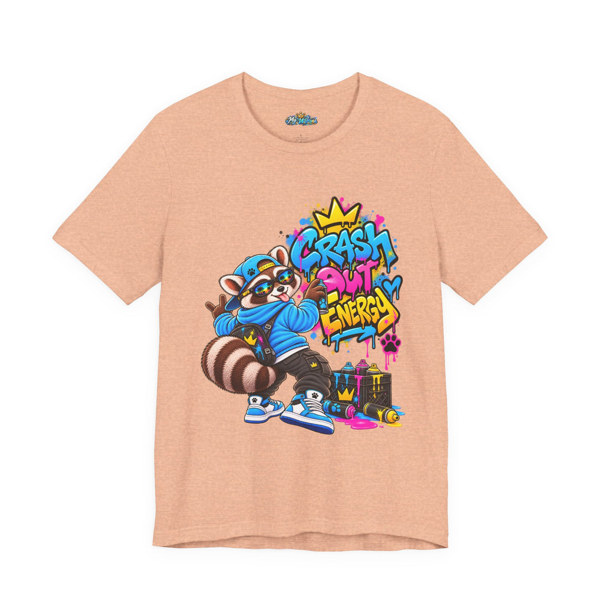 Graphic Tee — 'Crash Out Energy' Streetwear Raccoon Graffiti Shirt