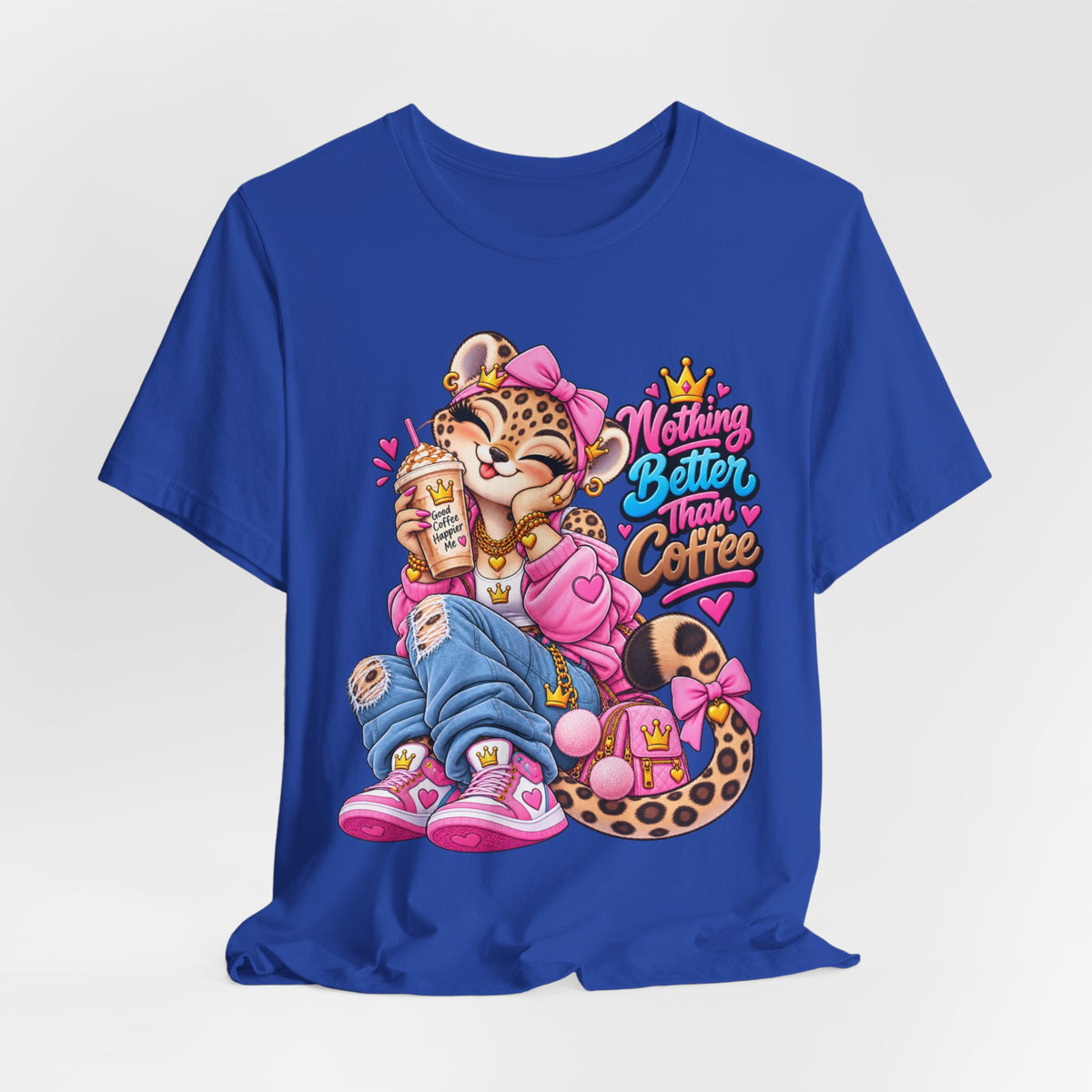 Cute Kawaii Leopard Graphic Tee — Retro Cartoon Chest Print
