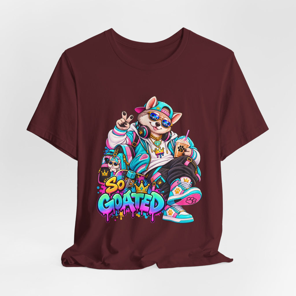 So Goated Husky with Drip T‑Shirt — Retro Skate Dog Graphic Tee