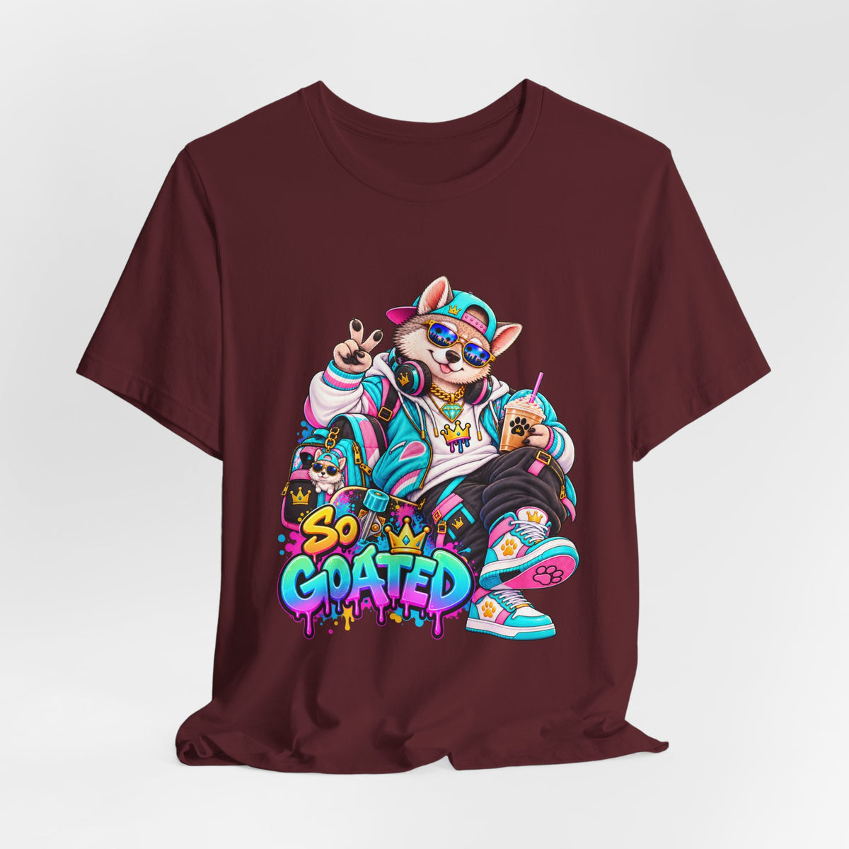 So Goated Husky with Drip T‑Shirt — Retro Skate Dog Graphic Tee