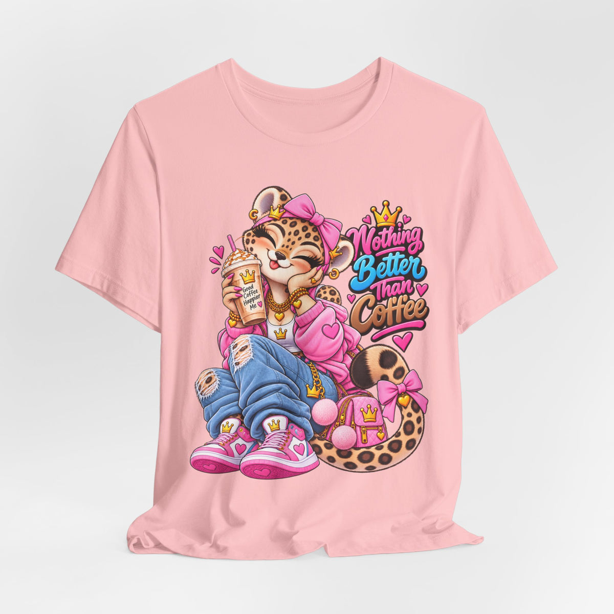 Cute Kawaii Leopard Graphic Tee — Retro Cartoon Chest Print