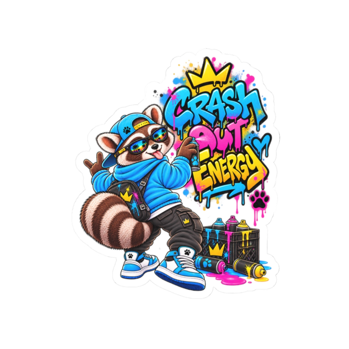 Raccoon Graffiti Sticker — "Crash Out Energy" Kiss-Cut Vinyl Sticker