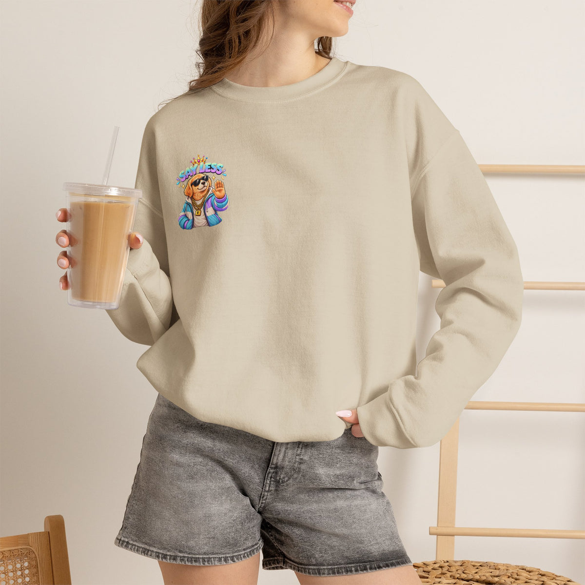 Crewneck Sweatshirt - Colorful Girl with Flower Crown Graphic