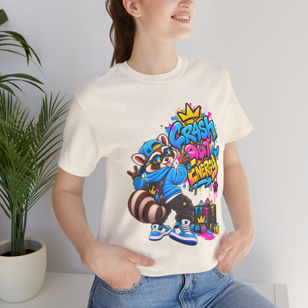 Graphic Tee — 'Crash Out Energy' Streetwear Raccoon Graffiti Shirt