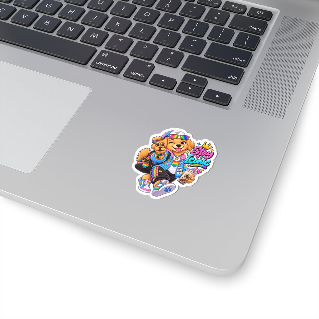 Cute Rainbow Dog Sticker — 'Good Vibes' Kiss-Cut Vinyl Laptop Decal