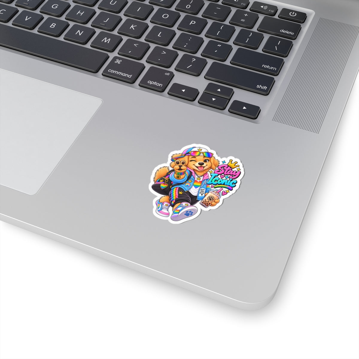 Cute Rainbow Dog Sticker — 'Good Vibes' Kiss-Cut Vinyl Laptop Decal